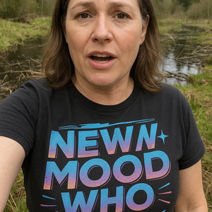 "Newt Mood Who Dis" black newt shirts, photographed as newt lover gift