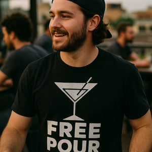 "Free Pour No Fear" black bartender t shirts funny - also a bartender gifts for home