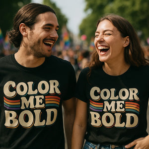 Person wearing the black lgbtq tee shirts graphic tee - "Color Me Bold" design