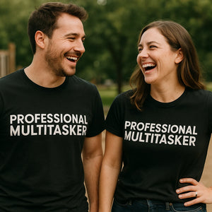 Person wearing the black mom life graphic tees graphic tee - "Professional Multitasker" design