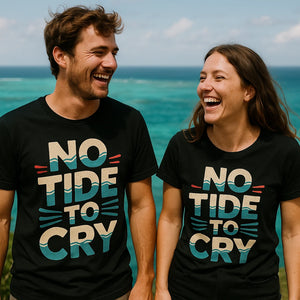 Person wearing the black oceans t shirt graphic tee - "No Tide To Cry" design