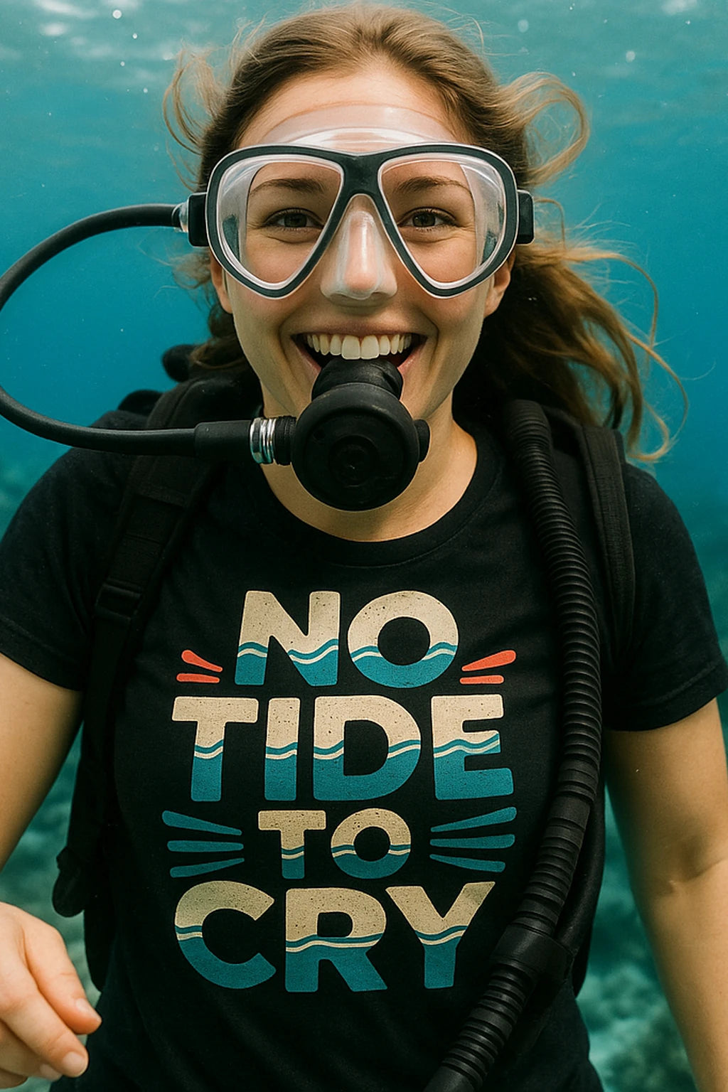 "No Tide To Cry" black oceans t shirt, photographed as oceans lover gift
