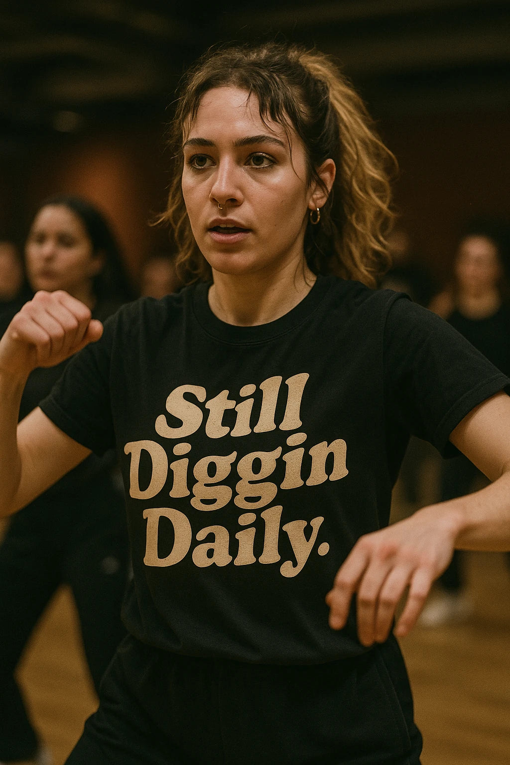 "Still Diggin Daily" black hip hop tee shirts, photographed as gift for hip hop lover