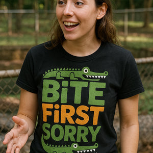 "Bite First Sorry" crocodile tee shirt - product photo 6