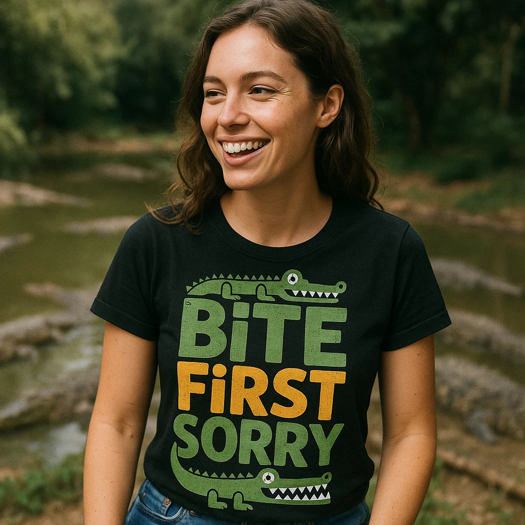 "Bite First Sorry" crocodile tee shirt - product photo 9