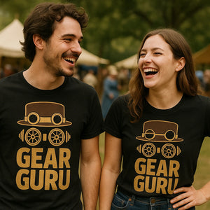 Person wearing the black steampunk tee shirts graphic tee - "Gear Guru" design