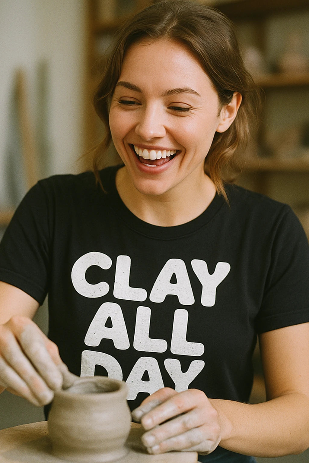 "Clay All Day" black sculpting t shirt, photographed as sculpting lover gift