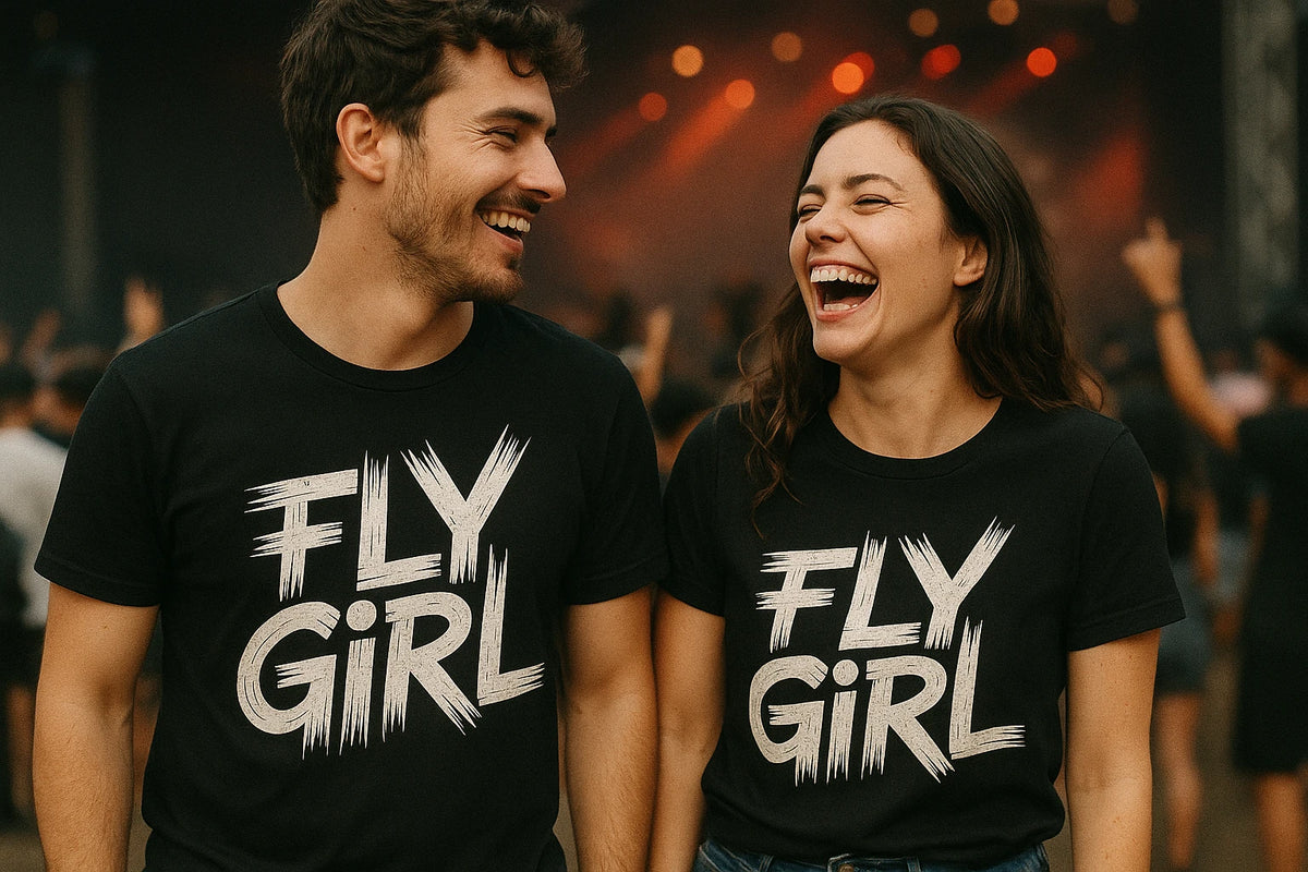Person wearing the black hip hop t shirt graphic tee - "Fly Girl" design