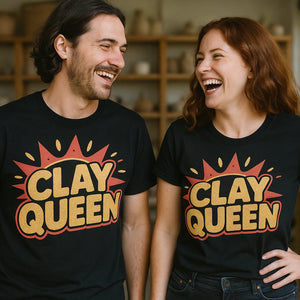 Person wearing the black sculpting shirts graphic tee - "Clay Queen" design