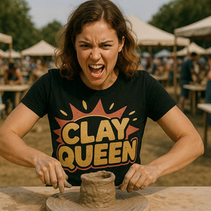 Lifestyle shot of the "Clay Queen" black sculpting shirts in a real-world setting