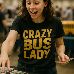 "Crazy Bus Lady" black truck driver t shirts - also a bus driver presents