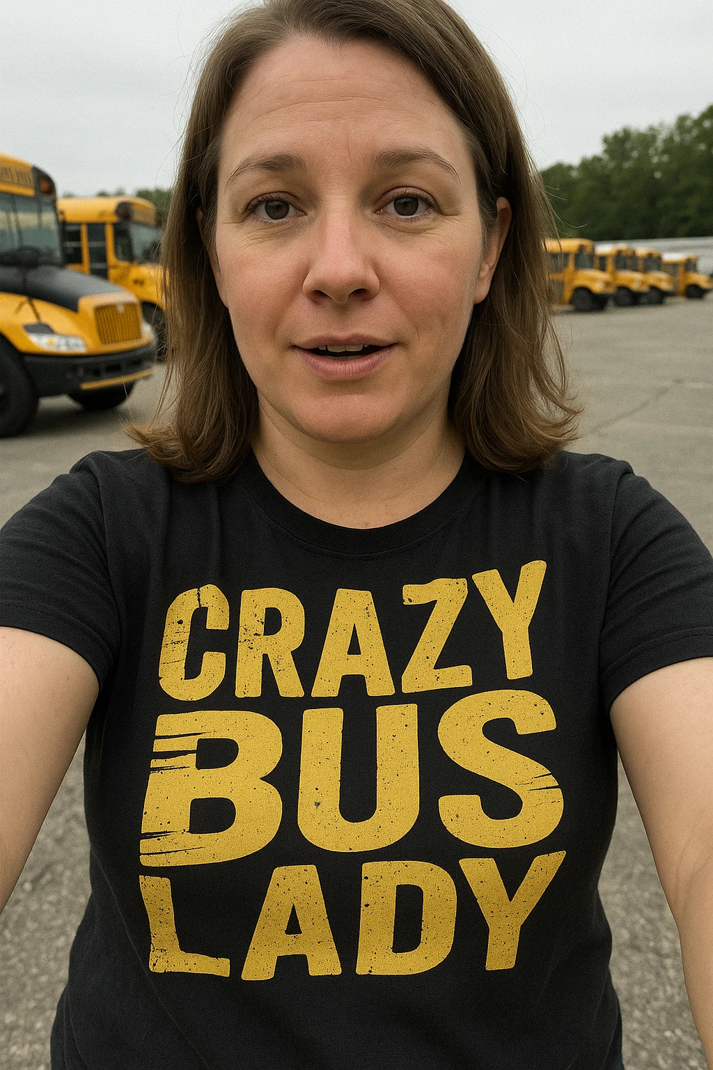 "Crazy Bus Lady" black truck driver t shirts - also a bus driver gift ideas