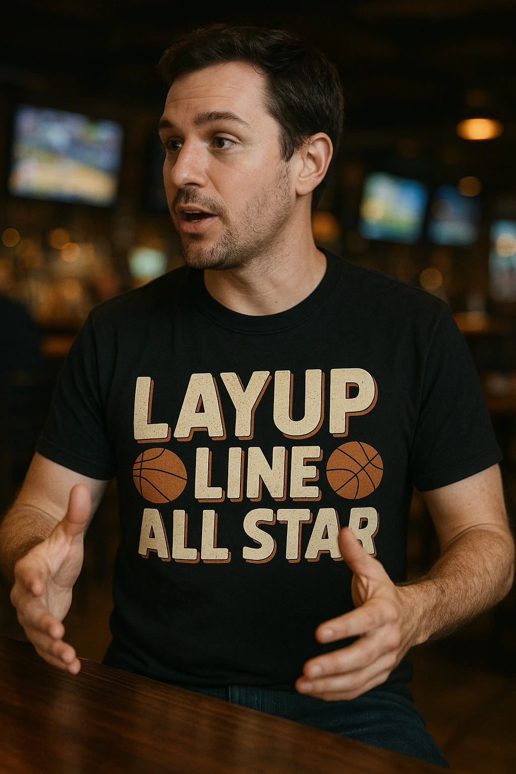 "Layup Line All Star" black basketball graphic tees - also one of the best gifts for basketball lovers