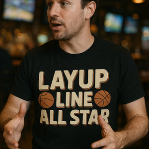 "Layup Line All Star" black basketball graphic tees - also one of the best gifts for basketball lovers