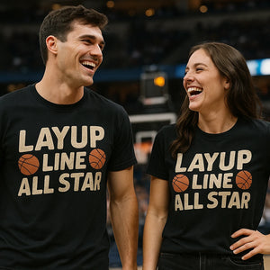 Person wearing the black basketball graphic tees graphic tee - "Layup Line All Star" design