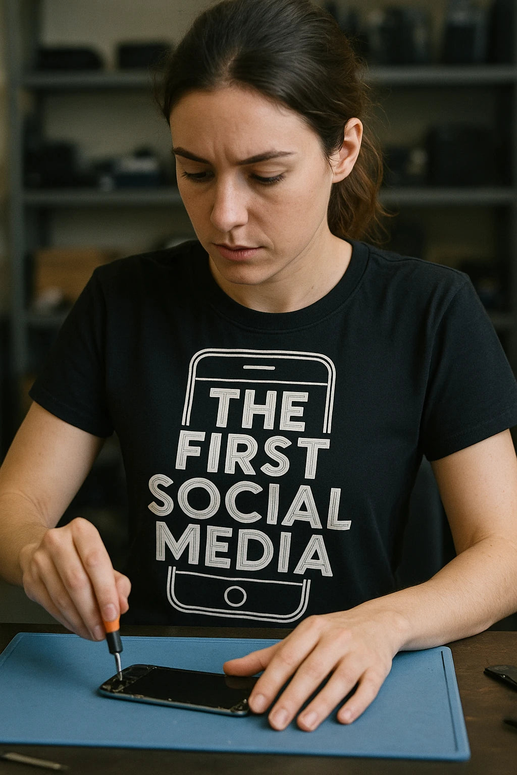 "The First Social Media" black smartphone t shirt - a birthday gift for smartphone lover