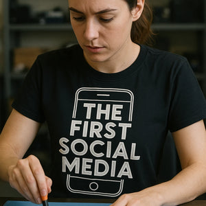 "The First Social Media" black smartphone t shirt - a birthday gift for smartphone lover