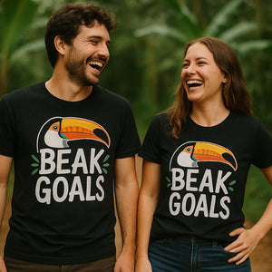 Person wearing the black toucan shirts graphic tee - "Beak Goals" design