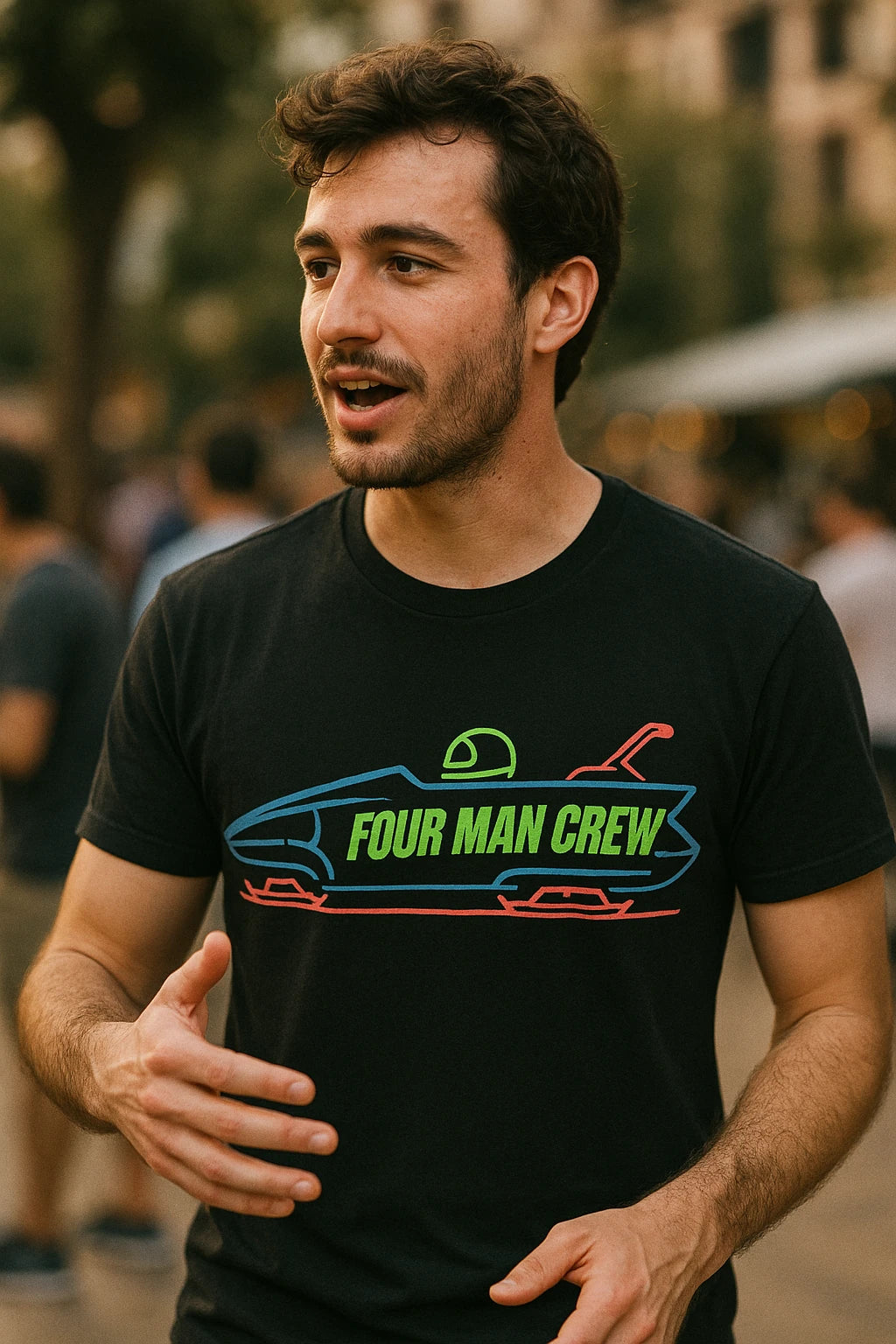 "Four Man Crew" black bobsledding shirts - a birthday gift for bobsledding lover