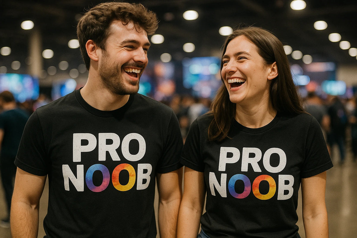 Person wearing the black esports t shirt maker graphic tee - "Pro Noob" design