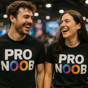Person wearing the black esports t shirt maker graphic tee - "Pro Noob" design