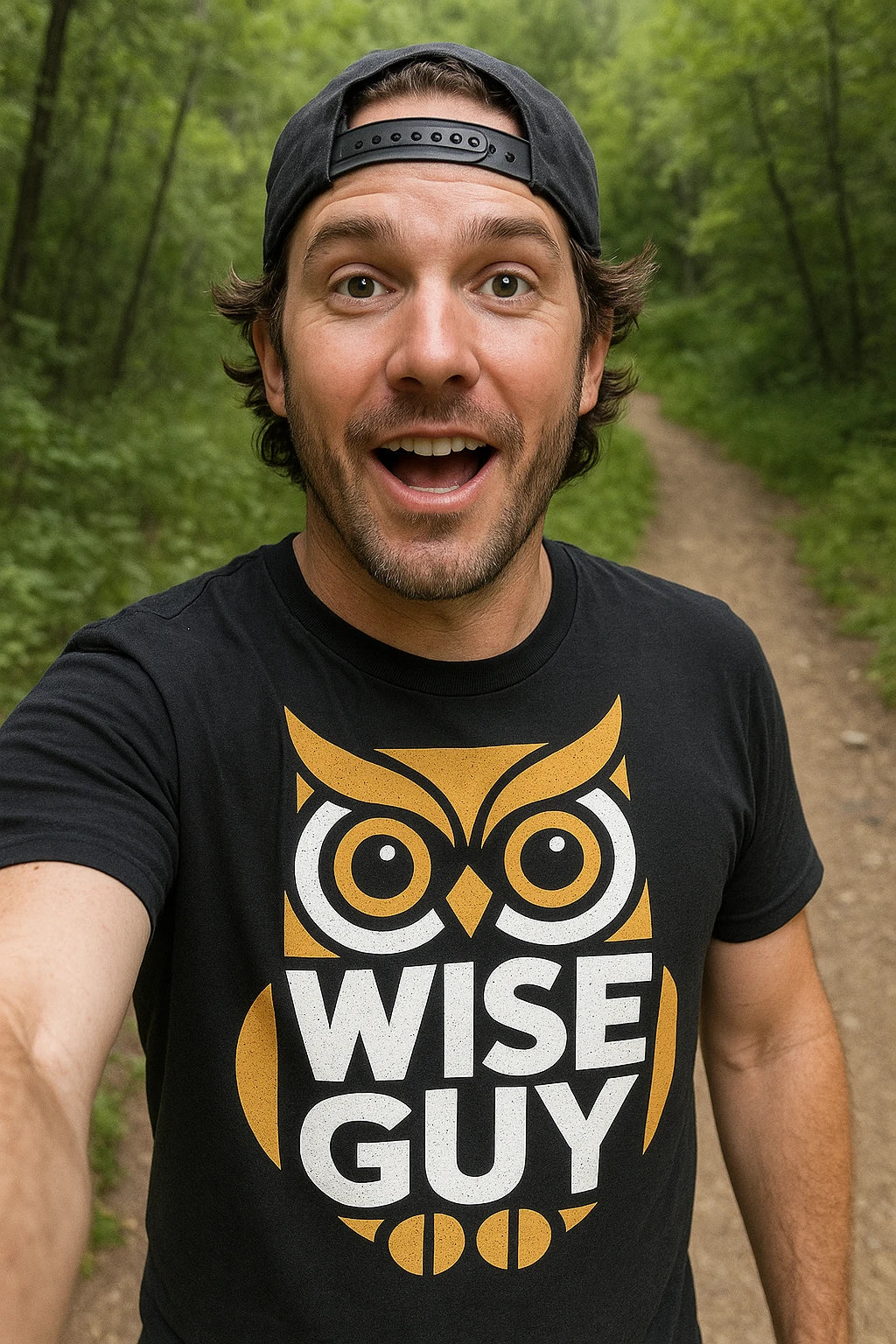 "Wise Guy" black owl tee shirt, photographed as presents for owl lovers
