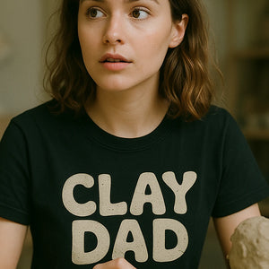 "Clay Dad" black sculpting t shirt, photographed as sculpting lover gift