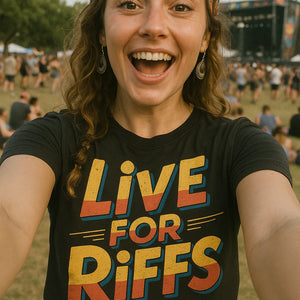 "Live for Riffs" black musician shirts - also a secret santa gift for musician