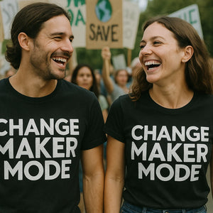 Person wearing the black activism t shirt graphic tee - "Change Maker Mode" design