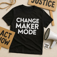 A black t-shirt with the text 