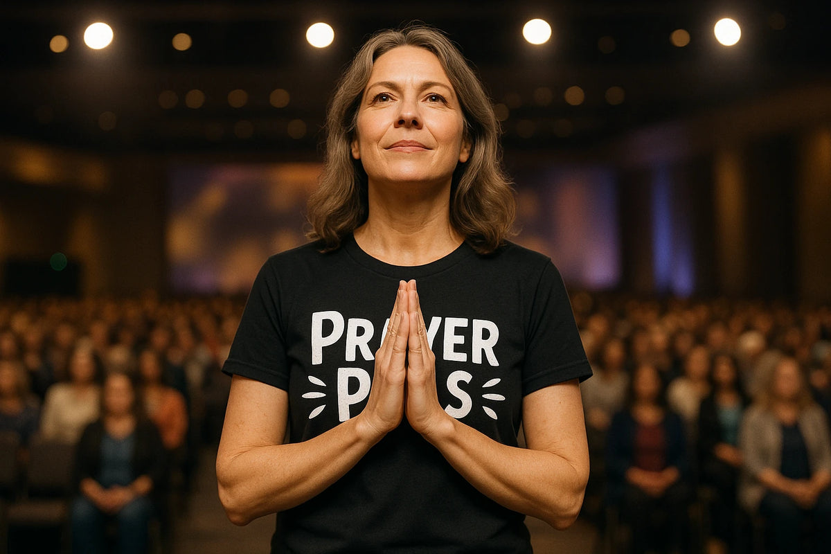 Lifestyle shot of the "Prayer Pals" black love and faith tshirts in a real-world setting