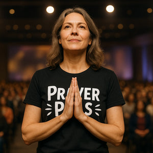 Lifestyle shot of the "Prayer Pals" black love and faith tshirts in a real-world setting