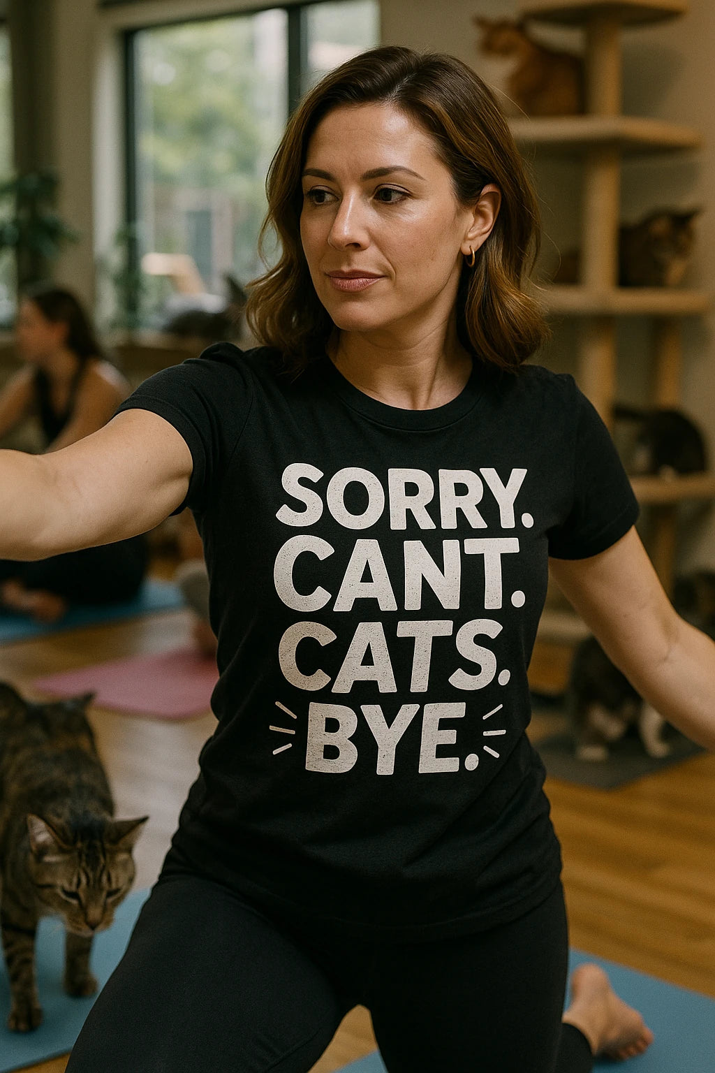 "Sorry. Cant. Cats. Bye." black tee shirts for cat lovers - a birthday gift for cat lovers lover