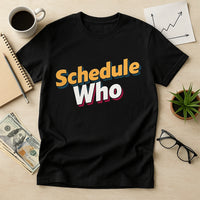 Black T-shirt with colorful text that reads 