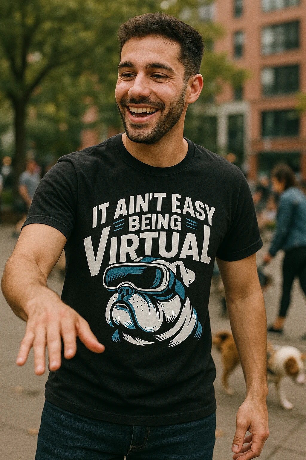 "It Ain'T Easy Being Virtual" black walking the dog shirts - a birthday gift for walking the dog lover