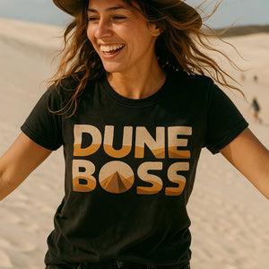 "Dune Boss" black sandboarding t shirt - a birthday gift for sandboarding lover