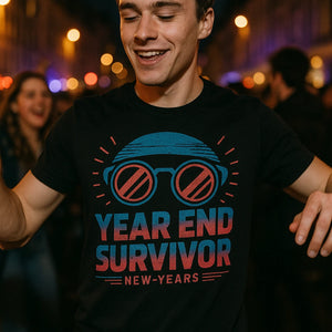 "Year End Survivor" black new years eve shirts womens - also a new years eve shirt for men