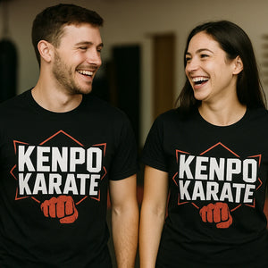 Person wearing the black mixed martial arts t shirt graphic tee - "Kenpo Karate" design