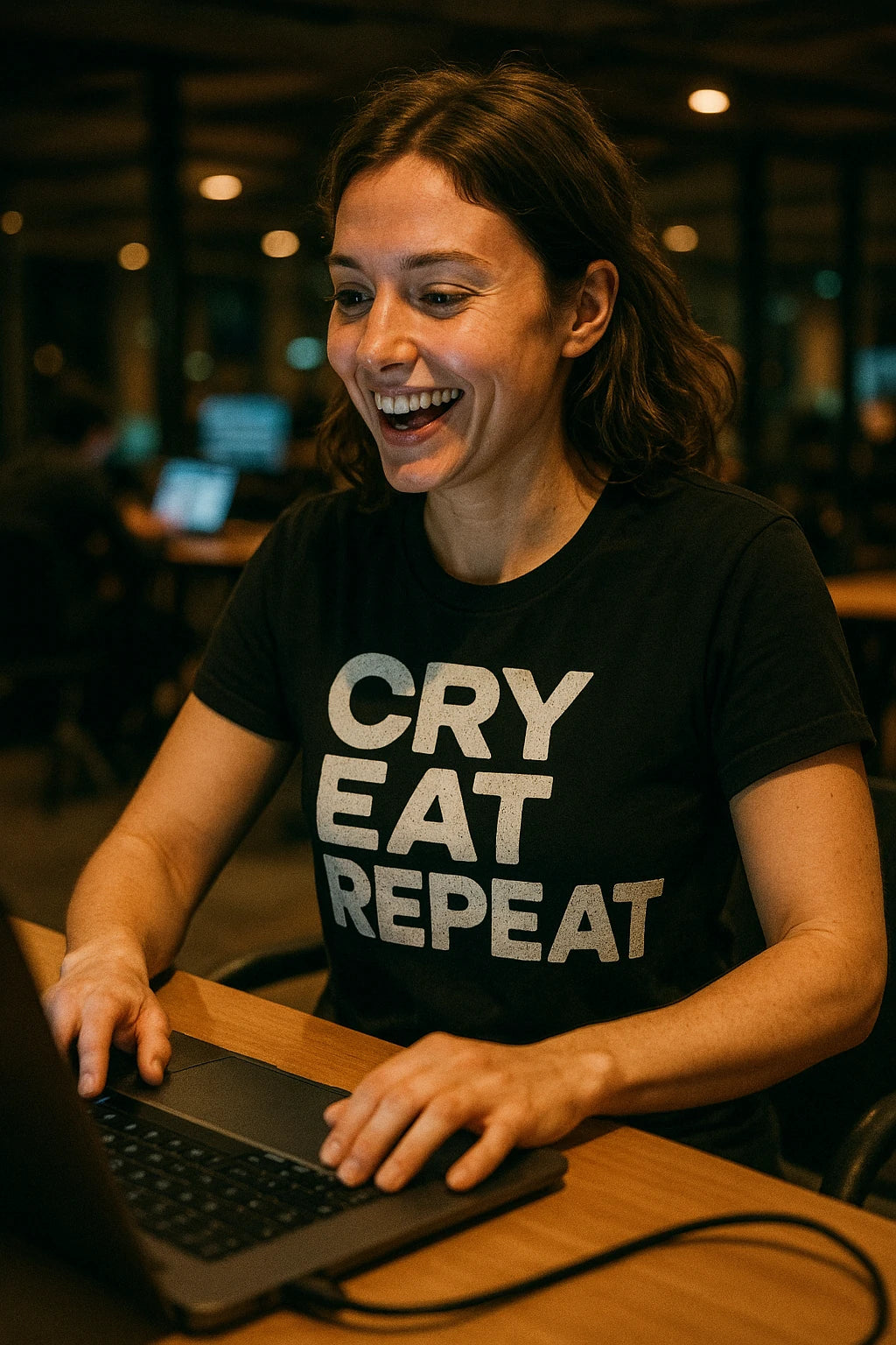 "Cry Eat Repeat" black sleep deprived t shirt - a birthday gift for sleep deprived lover