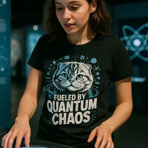 "Fueled By Quantum Chaos" black quantum mechanics t shirt - a birthday gift for quantum mechanics lover