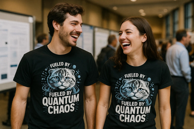 Person wearing the black quantum mechanics t shirt graphic tee - 