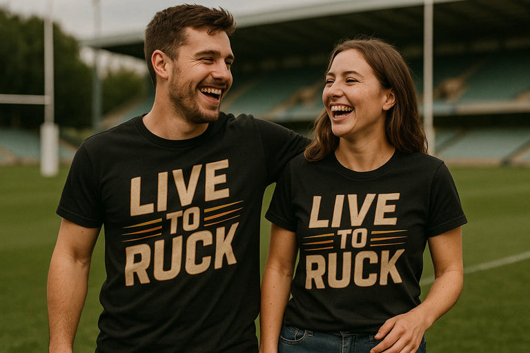 Person wearing the black rugby shirts graphic tee - 