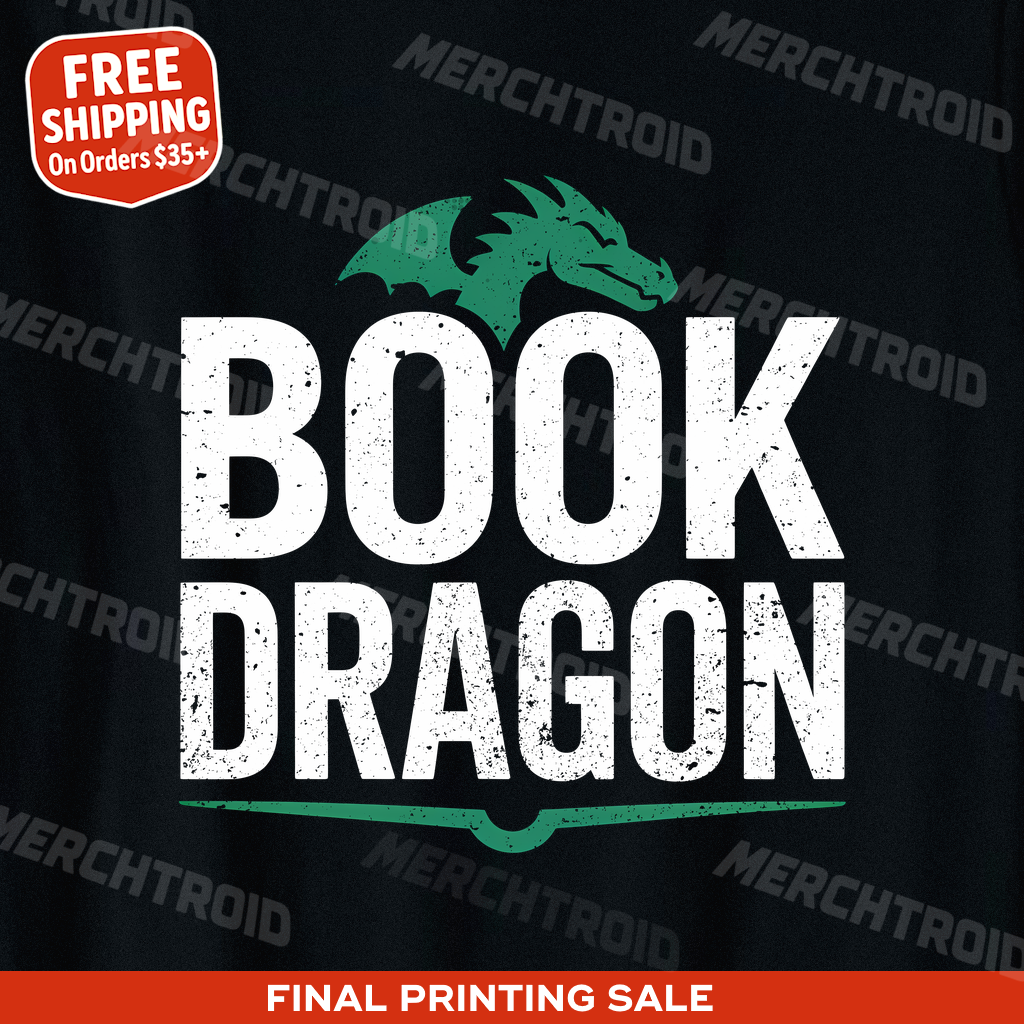 "Book Dragon" black reading t shirt - also one of the gifts for someone who loves reading