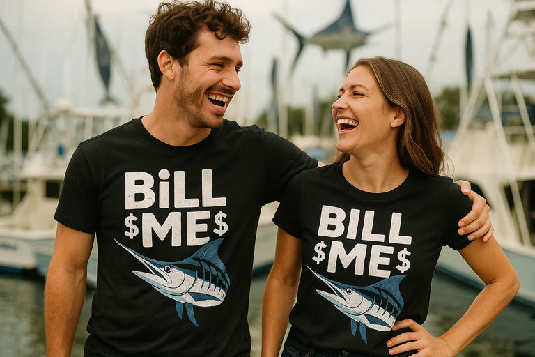 Person wearing the black marlin t shirt graphic tee - 