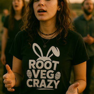 "Root Veg Crazy" black mens easter shirts - a easter basket ideas for horse lovers