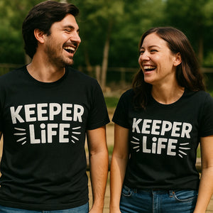 Person wearing the black zookeeper t shirt graphic tee - "Keeper Life" design