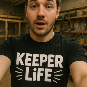 "Keeper Life" black zookeeper t shirt, photographed as zookeeper gift ideas