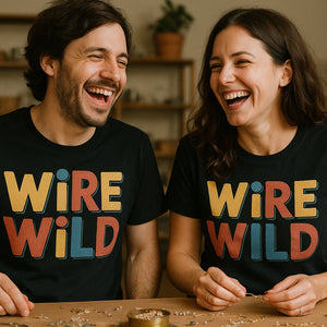 Person wearing the black jewelry making t shirt graphic tee - "Wire Wild" design