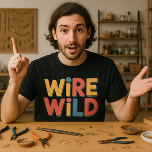 Lifestyle shot of the "Wire Wild" black jewelry making t shirt in a real-world setting