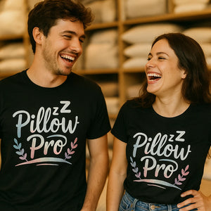 Person wearing the black ladies sleep shirts graphic tee - "Pillow Pro" design